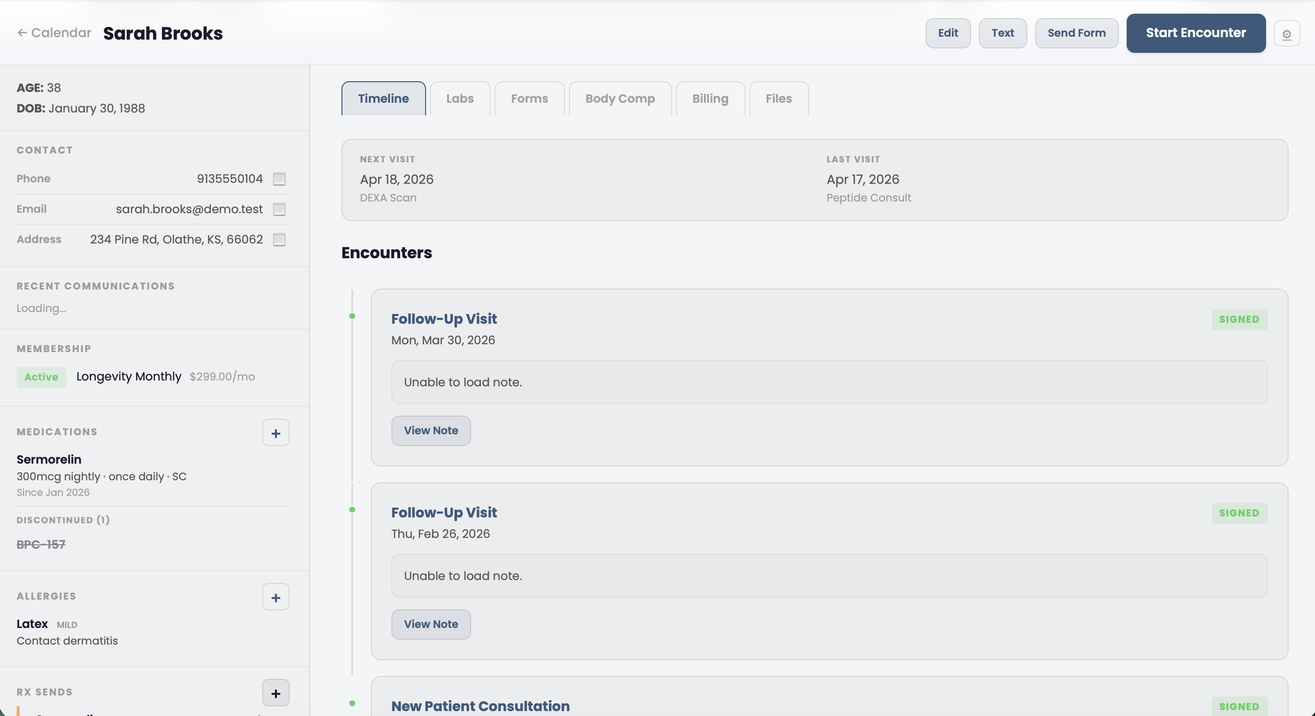 Moonshot Clinic EHR demo -- patient chart with clinical timeline, vitals, and medication history